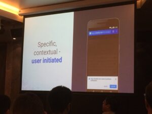 User-initiated contextual prompts for notifications work SO. MUCH. BETTER. than intrusive pop-ups. #pwaroadshow https://t.co/SEadJLbK6q