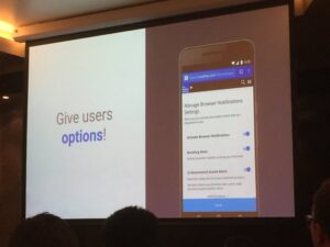 User-initiated contextual prompts for notifications work SO. MUCH. BETTER. than intrusive pop-ups. #pwaroadshow https://t.co/SEadJLbK6q