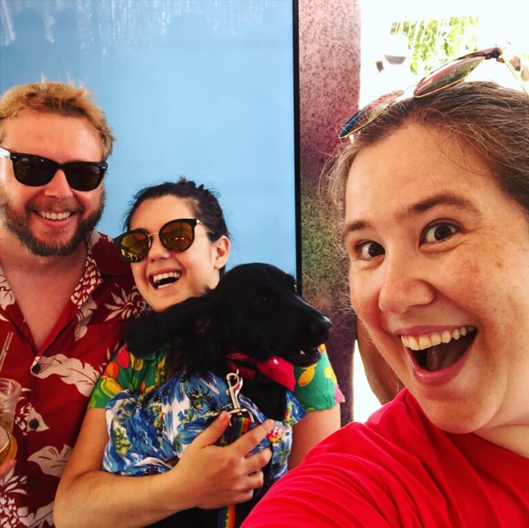 Yay! @justasitsounds, @food_angie, and Pepper came to visit the Glamazon booth! #amazonaustralia @amazonaustralia ❤️🏳️‍🌈🐶