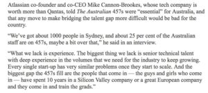 RT @swan_legend: Roughly 25 per cent of Atlassian’s 1000 Australian staff are on 457 visas https://t.co/Pz3663yHbT https://t.co/5NUGFAEHrO