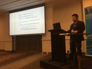 Not just theory - @philiplaureano is showing (dummy) code examples of how Domain achieved consistency in clickstream event data. #yowwest https://t.co/iM6YmV5IRZ