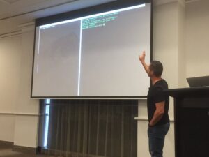 Code is happening! @RhysC narrating his recorded real-time demo of creating a new serverless service. #yowwest https://t.co/8tntDW2fUN