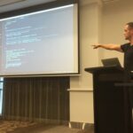 Code is happening! @RhysC narrating his recorded real-time demo of creating a new serverless service. #yowwest https://t.co/8tntDW2fUN