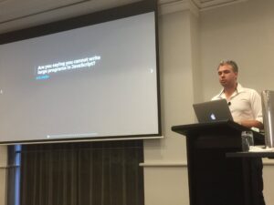 Learning about Typescript from @JakeGinnivan from @sevenwestmedia. It was born of need for better ways to maintain large JS apps. #yowwest https://t.co/I7wCAE2Wwh