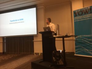 Learning about Typescript from @JakeGinnivan from @sevenwestmedia. It was born of need for better ways to maintain large JS apps. #yowwest https://t.co/I7wCAE2Wwh