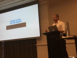 Typescript async/await allows you to compile down to support older browsers. #yowwest https://t.co/nvURa1jlKS