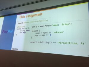 “Elvis assignment” in Groovy - so named because of the operator’s resemblance to the Elvis emoticon. ?:j @glaforge #sjug https://t.co/nh2y0bUpAE