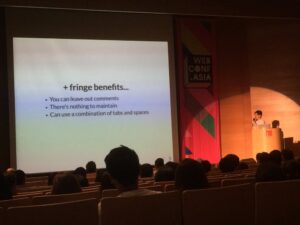 A fun end to #webconfasia as @heydonworks runs us through the many advantages of NOT writing code! https://t.co/fbObubOLwv