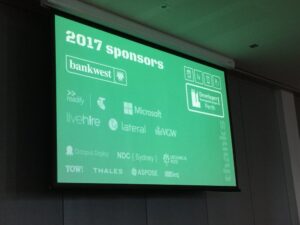 Big clap for the sponsors! Very proud to be here representing @yow_conf at #dddperth. https://t.co/CkKfIdLUpD