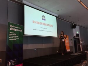 Shineybriation - getting too distracted to focus. Irony - tapping this tweet during @the_patima’s #dddperth talk. 🤦‍♀️ https://t.co/tJpJ9i1O70