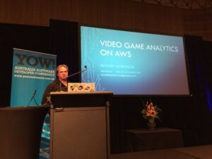 My old colleague Richard Morwood is going to tell us about using AWS for near real time video game analytics. #YOWData https://t.co/i059EAzTvh