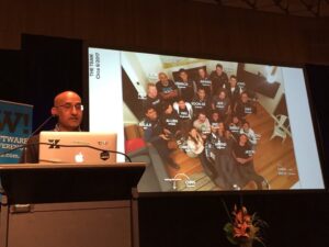 Heh. @ramanbob’s vintage @yow_conf 2012 t-shirt nearly distracted me from spotting @JeffreyTheobald in his team photo. 😂 #YOWData https://t.co/SLRL1bMKp9