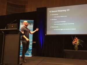 Roman from @QuantiumAU walking us through a “simple” conversion from batch processing to streaming. “We thought it would be fun!” 😂 #YOWData https://t.co/VrKAfilnFy