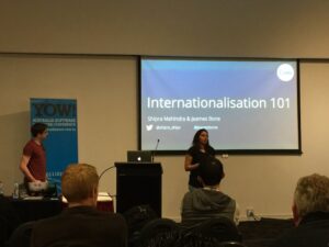 My old @canva colleagues @shipra_ships and @jeamesbone talking i18n at #YOWConnected. (Using @canva to present too!) #dogfooding https://t.co/MuFzh132ZM