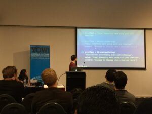 Now digging into code. @jeamesbone on how to best use NSLocalizedString for i18n in iOS apps. @canva #YOWConnected https://t.co/RswcjCLb2T