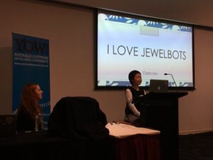 OMG little 3rd grader Clara Lau is presenting why she loves @jewelbots AND I AM DYING. “Coding is fun!” 😭 #YOWConnected https://t.co/rzEx8VrDfu