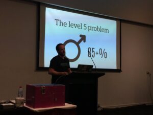 “The Level 5 Problem” - 85% of the ppl on floor are guys, all sharing same facilities. Leads to, uh, issues. 😂💩 #YOWConnected @Hatchman76 https://t.co/IymCrRwyA7