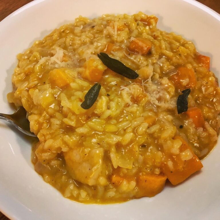 I made dinner! Pressure Cooker Butternut Squash Risotto With Frizzled Sage and Brown Butter from @seriouseats... (I added some chicken!)