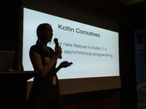 Coroutines! Hearing about new feature in @kotlin 1.1 to simplify asynchronous programming. (Hey, that was in my knitting talk!) 😁 #yownight https://t.co/0Mj21EnTwq