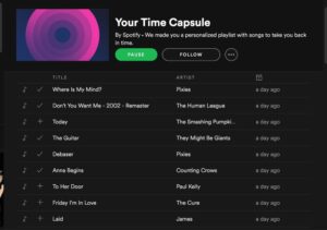 I suspect @spotify's Your Time Capsule is less neural network and more "single line of SQL," but damn if it isn't working for me. #nostalgia https://t.co/UQsFBNrPJz