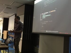 Learning about lenses and currying. Huh. I’ve actually picked up a *lot* about FP this year! Thanks @jedws and @KenScambler. @NodeSydney https://t.co/8CnCjhMY22