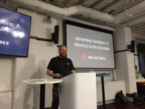 My new friend @justrossthings is talking about serverless as a gateway to the full stack at #SydJS. @sydjs https://t.co/vy4Q9Jtp0r