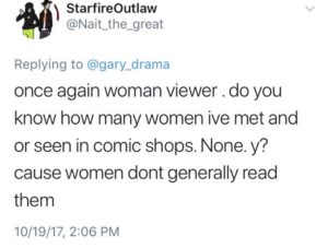 RT @mollyjane_k: rt if you’re a woman who generally reads comics like if you’ve met and or seen women in comic shops https://t.co/jIS22X7Ebo