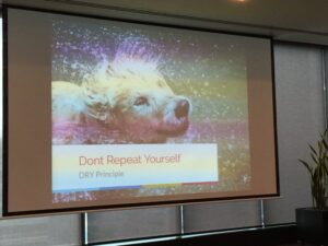 Observe the DRY Principle: Don’t repeat yourself. “Which is different from the WET Principle… Write it Every Time.” 😂 @shelleglee #DevFest17 https://t.co/esOZWOnZVM