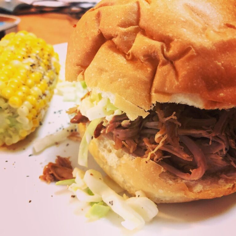 Crispy pulled pork, coleslaw, and sweet corn. 😍