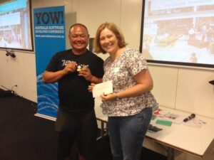 Congrats to Jensen on winning the Spirit of @HealthHackAu award at #HealthHackSYD last night! I look forward to seeing you at @yow_conf. 😊 https://t.co/BTbZ5ogeKU