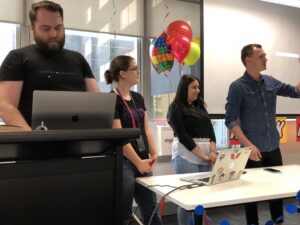 Team Pub Lunch - making me hungry! (Nice cameo by a 🌈 @buildkite sticker!) #myobhackday @MYOB https://t.co/838auVgT0m