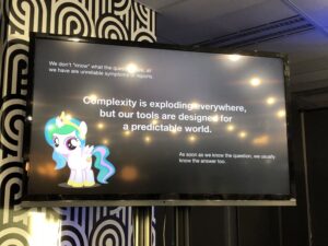 Final speaker is @mipsytipsy talking about observability. Our tools are designed for a predictable world, but the world is complex. #sydtechleaders https://t.co/6JTn0vV08y