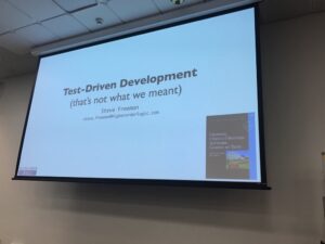 RT @StewGleadow: Hearing Steve Freeman talking about TDD at #yow17 - bit of a GOOS fan boy moment. Love the T-Shirt https://t.co/jmgISya67Q