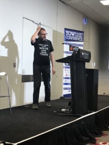 RT @StewGleadow: Hearing Steve Freeman talking about TDD at #yow17 - bit of a GOOS fan boy moment. Love the T-Shirt https://t.co/jmgISya67Q