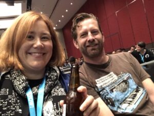 When @jedws reaches into his backpack and says "Do you want a beer?" YOU SAY YES. #yow17 🍻 https://t.co/8vaIx6Y7cF