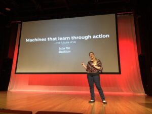 AI is a loaded term that @yakticus prefers not to use to describe her work, since it means different things to different people. "But it's really handy to put in a talk title to get people to attend!" 😂 #yow17 https://t.co/PVMHaGsKYi