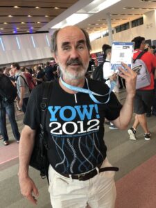 Managed to find someone wearing a @yow_conf 2012 shirt yesterday - thanks Jim Hogan! I should start awarding a prize to whoever wears the oldest one in each city. 😂 #yow17 https://t.co/8907nPP9GY