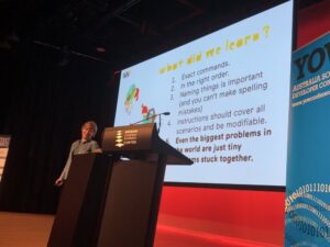 Why aren't people telling stories about software? Stories are how we make sense of the world. @lindaliukas created a little girl named Ruby to teach kids how to talk to computers. #yow17 https://t.co/P0n78mllt4