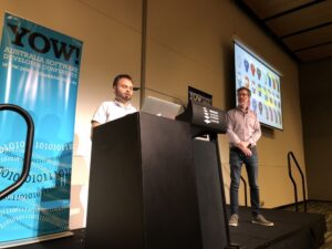 It's a big shift for a dev team when their project goes from being a product to a platform, with other apps and accessories dependent on it. (Love that skull skin!) #yow17 @adamphosho @mark_sabbatical https://t.co/co7uklBbHy