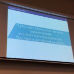 "If you can't deploy your services independently, you don't have microservices. You have a distributed monolith." Guy next to me started chuckling and poking his friend. I'm guessing there's a story there... 😂 #yow17 @bethesque https://t.co/vRLk1aQzGN