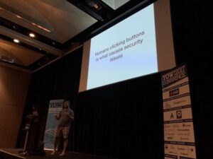 Humans clicking buttons is what causes security issues, says @abedra. 🌈💩 #yow17 https://t.co/6blrHZdAcO