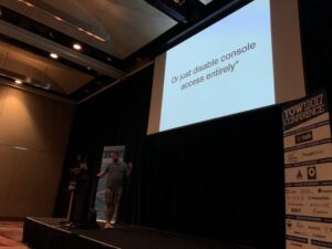 Protip from @abedra: remove all access to the AWS console from all but a few folks. Very your infrastructure configuration into code instead. #yow17 https://t.co/SYSvx6s0Ax