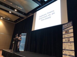 Leaving the audience with a final thought: if you think your business can't move to the cloud, you should reconsider. Even highly regulated orgs are moving there. It's real and it's happening NOW. #yow17 @abedra https://t.co/iduTfW79yW