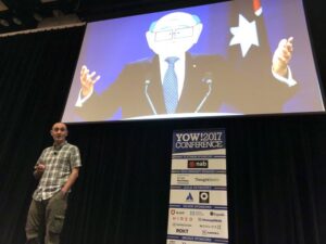 Really enjoying @jimwebber's talk and learning heaps about eventual constistency. Also, an ex-PM tried to assassinate him once by nearly running him down at a sporting event. 😳 #yow17 https://t.co/rZtDRgRgHB