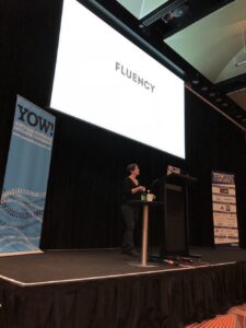 One definition of language fluency is "what you can say when you're woken up in the middle of the night with a flash light in your face." @kytrinyx 😳🔦 #yow17 https://t.co/faTBBWfg5X