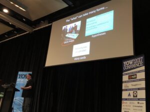 Rather than thinking about what you can get done in a period of time, start thinking in terms of functionality required for a customer to get something done (a customer journey). @davidhussman #yow17 https://t.co/pU3MVj6dov