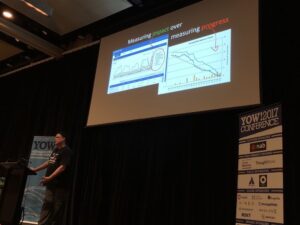 Rather than focusing on measuring progress, you can use tools like @mixpanel to focus on measuring IMPACT. What are your customers actually doing? @davidhussman #yow17 https://t.co/qrKhhtaD8Q