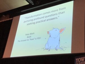 This talk by @WoodyZuill is great, but I'm also enraptured by @badbirdsart's illustrations. Charming, creepy, whimsical. ❤️ #yow17 https://t.co/HewHWtGpvB