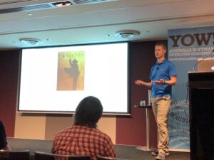 WHAT? How did I not know that one of the @yow_conf #yow17 talks this year features a cameo by @HamiltonMusical!? (Kasper's talking about the tech used to build the mobile app.) https://t.co/umuzpvCKuX