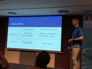 Flutter compiles to native, but it uses a modern reactive framework. Great way of visualising where it fits with other solutions. #yow17 https://t.co/5tgAlDRLgm